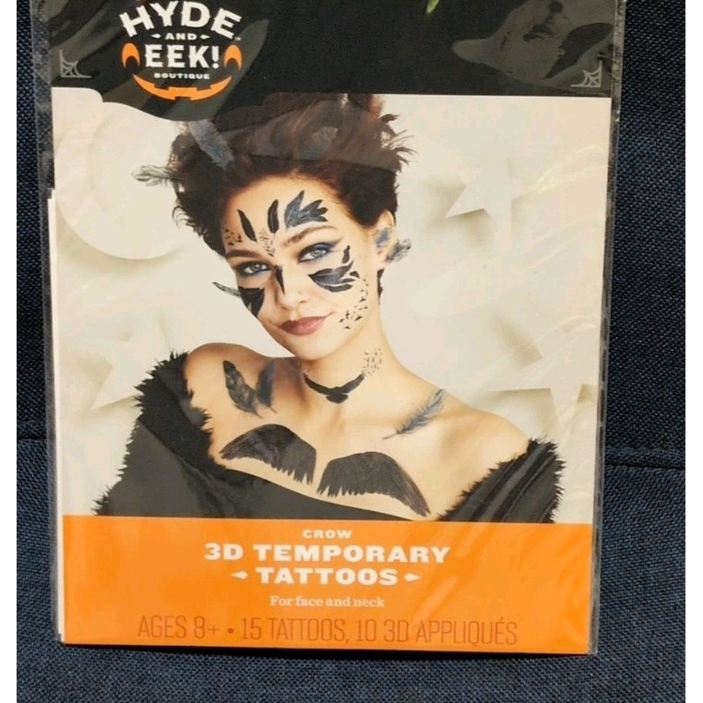 Hyde and EEK! Crow feathers and birds temporary Tattoo for face & neck